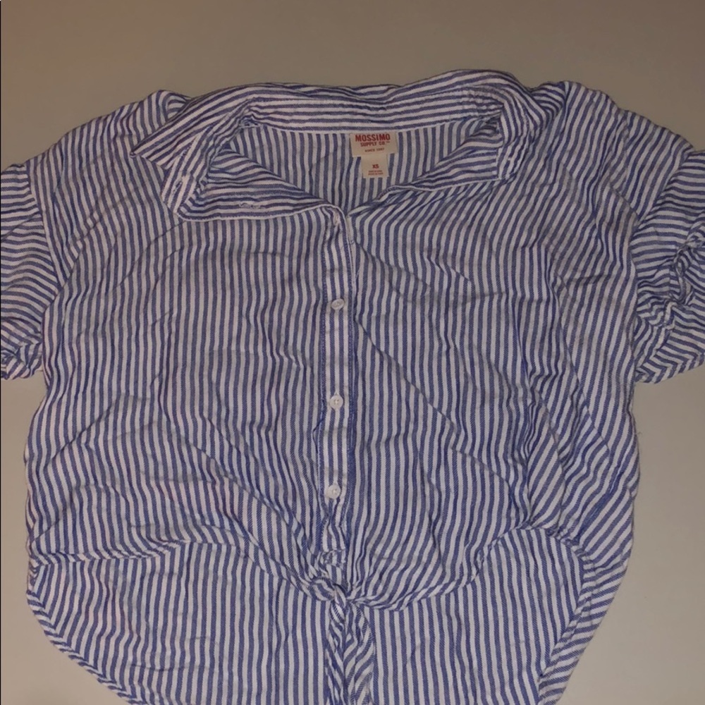 blue and white striped blouse